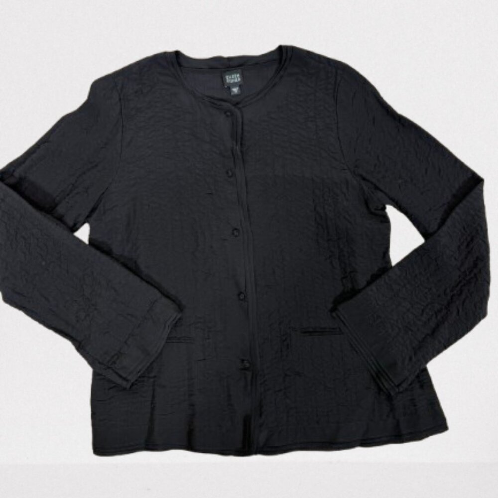 Eileen Fisher Crushed Silk Quilted Short Jacket Size M Black - Picture 8 of 10